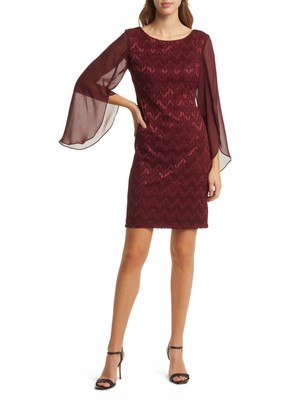 

CONNECTED APPAREL Женское темно-бордовое платье-футляр с накидкой и рукавами-накидкой, Maroon