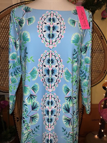 Pre-owned Lilly Pulitzer Seralina Maxi Frenchie Blue Mosaic Shells $298 Size L,xl In Multicolor