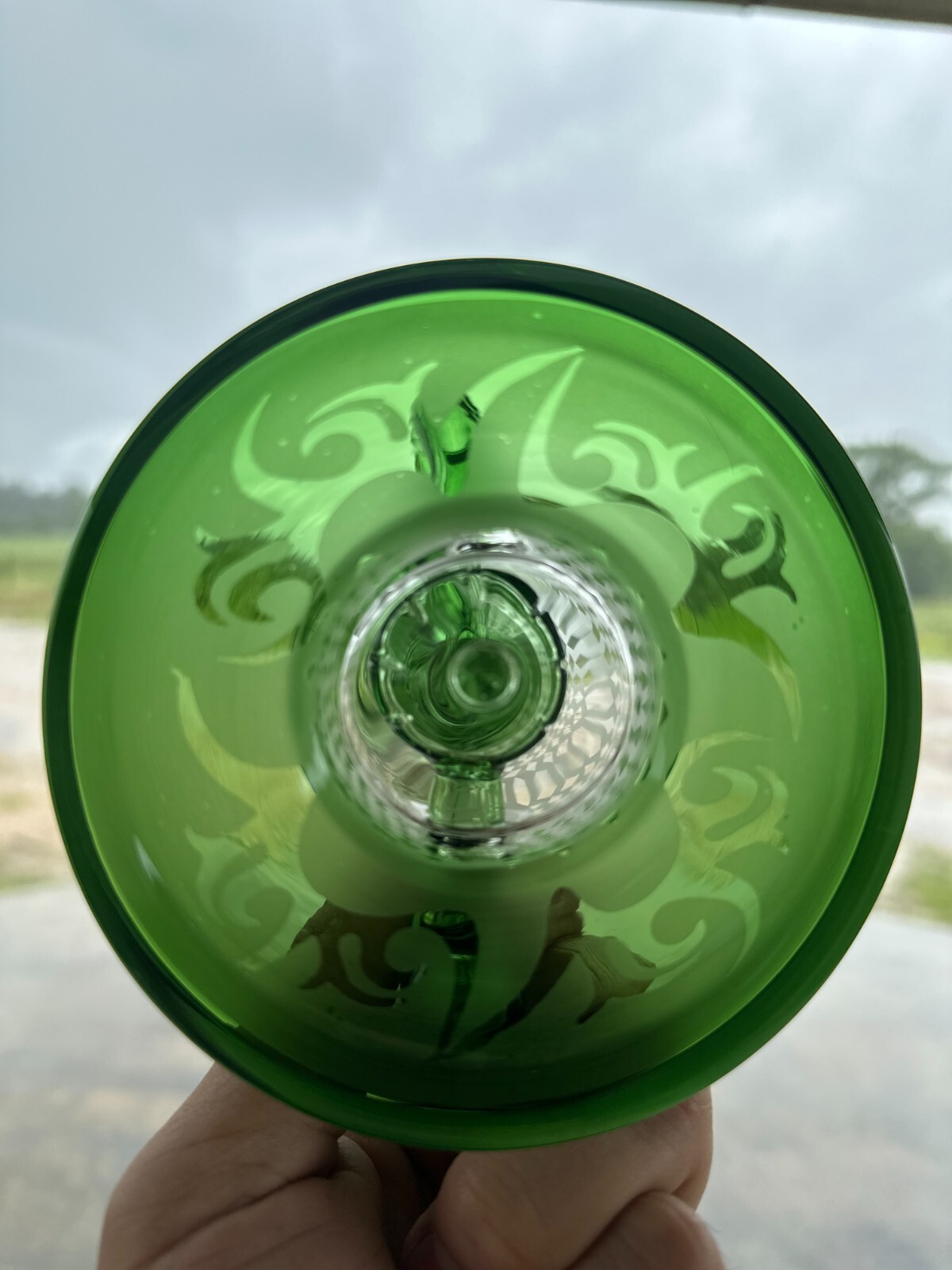 10" Carved craft Glass Bongs Smoking Glass Water Pipe with 14mm Round handle