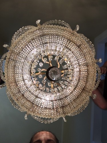 Antique French Empire Crystal Beaded Wedding Cake Chandelier 1910’s