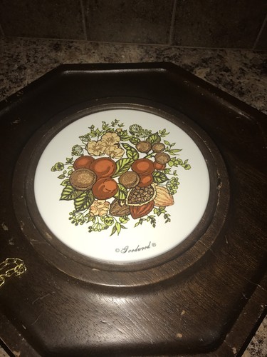 Vintage Goodwood Teek Wood Cheese Ball Tray with Dome & Knife Octagon Shape