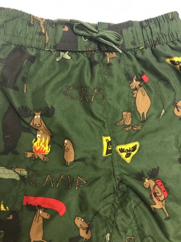 Hatley Boys Swim Trunks Size 3 Camping Fishing Bear Moose Campground Woods Green
