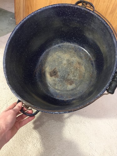 VTG Enamel Blue Speckled Large Stock Lobster Pot w/ Lid 15