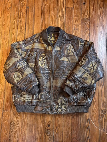 Vintage Al Wissam Embroidered Leather Jacket Size 60 Bentley