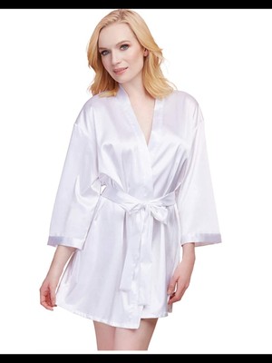 

DREAM GIRL Intimates Белый атласный свадебный халат с рукавами 3/4
