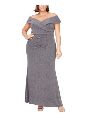

ALEX EVENINGS Женское серое длинное вечернее платье с короткими рукавами на подкладке Plus, Серый