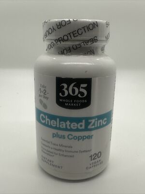 365 whole Food Markets Chelated Zinc Plus Copper 120 vegan Capsules  Exp:03:2026