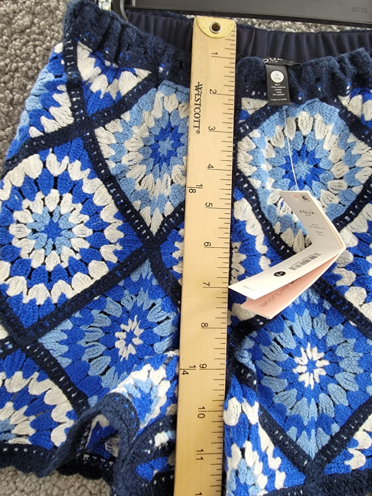 AQUA Allover Crochet Shorts Girls' S (7-8) Blue Multi Elastic Waist Pull On - Picture 8 of 16