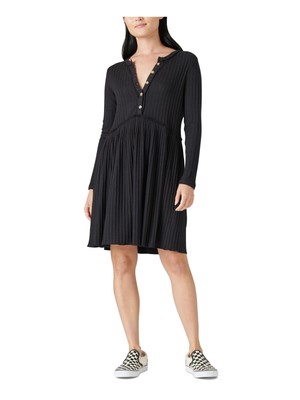 

LUCKY BRAND Женское черное платье длиной выше колена с длинными рукавами + расклешенное платье, Черный