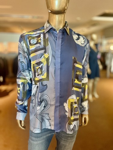 Pre-owned Versace Collection Silk Blue Print Shirt In Multicolor