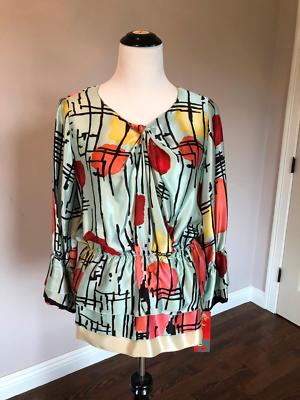 NWOT M Missoni Silk Multi Color Print Blouse SZ 12