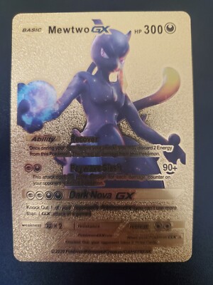 Pokémon Mewtwo GX Gold Foil Fan Art Card W Sleeve And Top Loader 