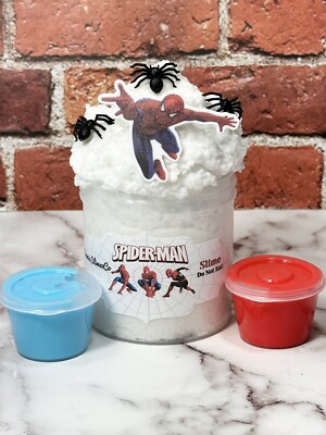 Spiderman Snow Fizz  and Glossy Slime ~Stretchy~ Crunchy ~Slime Shop ~ASMR