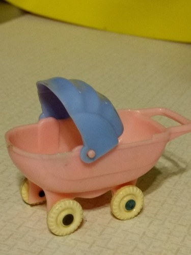 Vintage Acme Doll House Miniature Baby Buggy Hard Plastic Blue Pink