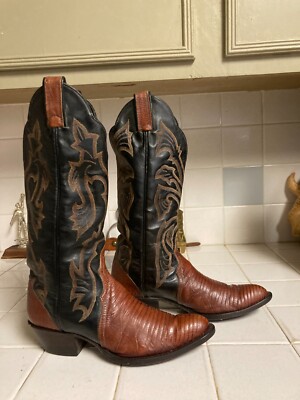 Justin Exotic Lizard Western Boot Cowboy Size 5.5 M Brown Pointed Toe