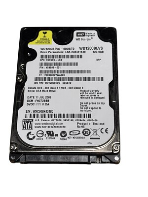 Western Digital Scorpio Blue 120GB Internal 5400RPM 2.5'' (WD1200BEVS) HDD
