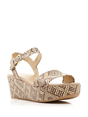 Pre-owned Stuart Weitzman Womens Sand Inca Beige St. Barth Open Toe Wedge Sandals 7.5 M