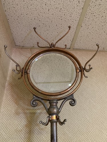 Antique Barber Shop Japanned Copper Cast Iron Coat Hat Hall Tree Rack Stand