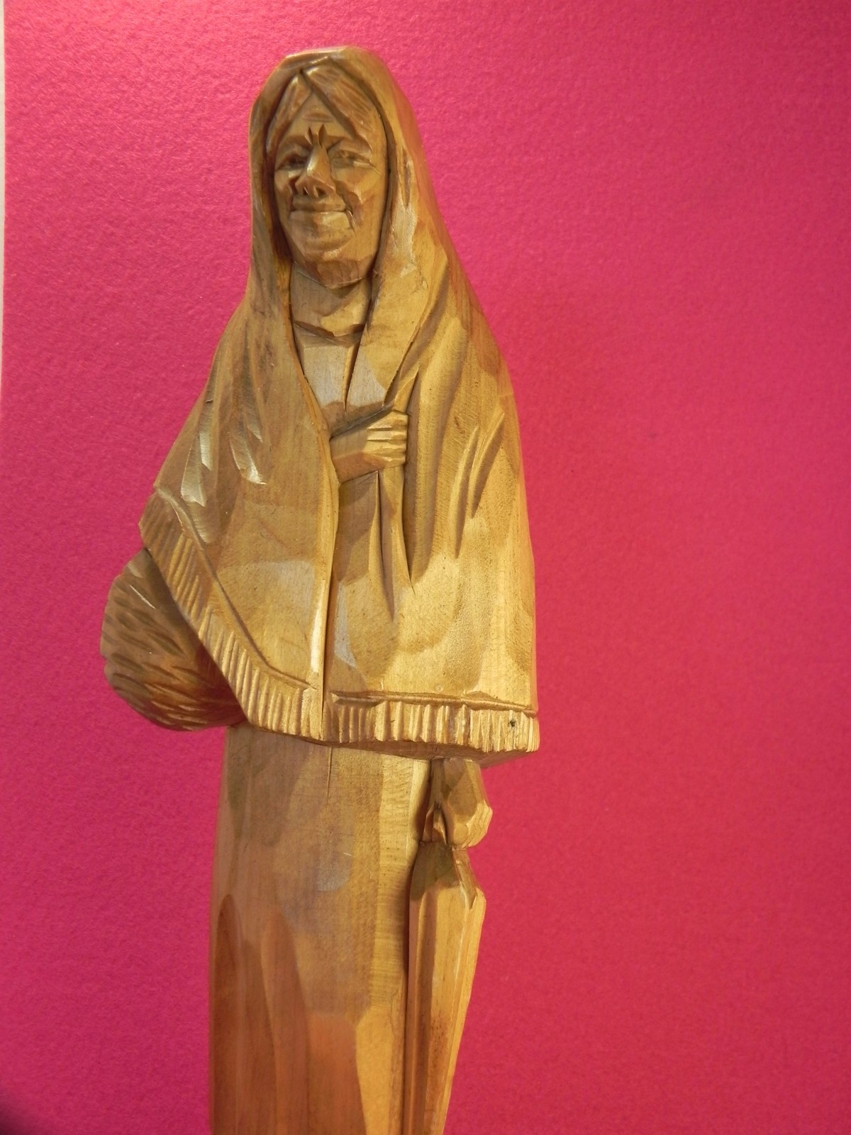Vintage Signed Caron Wood Carving Old Women Figure Figurine