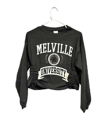 さゆ ZARA KIDS GIRL'S GRAY CROPPED MELVILLE UNIVERSITY SWEATSHIRT