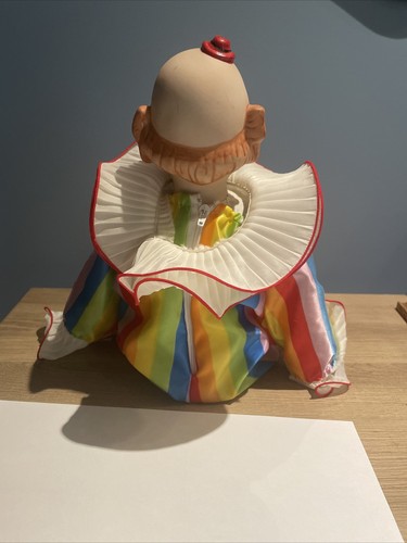 Dynasty Doll Porcelain Collection Clown Seated W/ Hat Rainbow Jumper suit