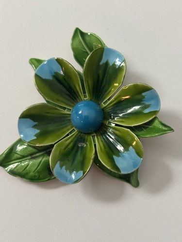 Vintage Regency Enamel Flower Brooch Blue and Green RARE FIND! | eBay