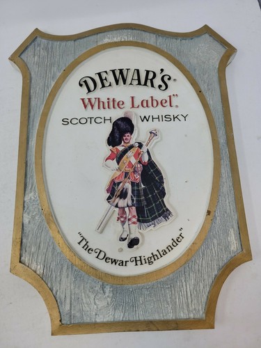 John Dewar & Sons White Label パブミラー Vintage Dewars Scotch Whisky White Label Bar Display Sign
