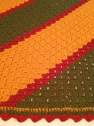 Vintage Crocheted Afghan Throw Autumn Fall Colors 46 X 61 Diagonal Stripe