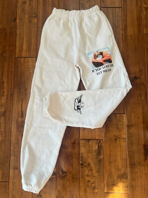 BOYS LIE If you LOVE me, LET ME GO Ivory Cream SWEATPANTS Joggers Fleece