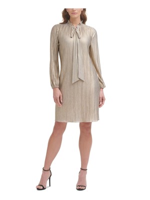 

DKNY Женский золотой пуловер с длинным рукавом выше колена Повседневное платье для работы