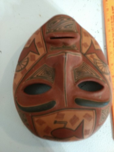 Tribal Indian Clay Mask, Hand made Pottery Mask, Venezuela Vintage, Nice Art