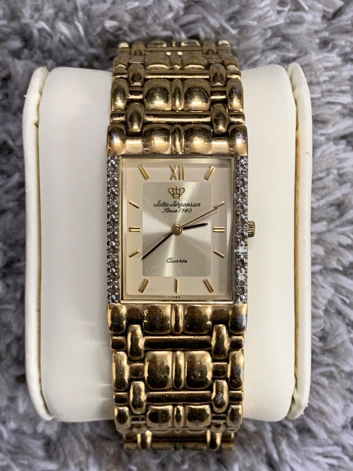Vintage JULES JURGENSEN Mens Quartz Watch 36mm Diamond Bezel Vintage JULES JURGENSEN Mens Quartz Watch 36mm Diamond Bezel