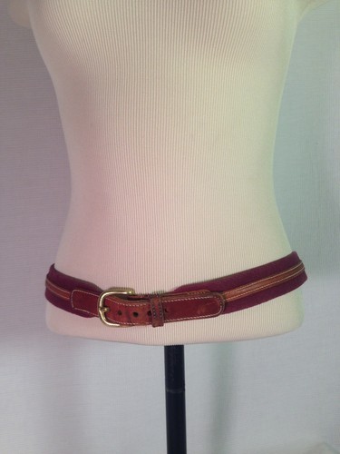 Dooney Bourke Canvas And Leather Belt Burgundy 5977 Brass Buckle size 36