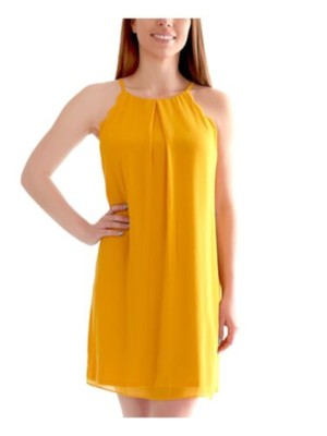 Женское короткое вечернее платье-сорочка BCX Womens Gold с замочной скважиной на спине без рукавов на бретелях L