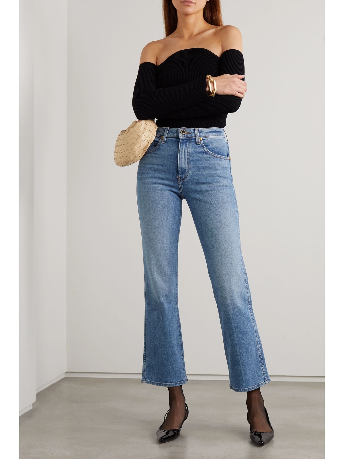 【KHAITE】 VIVIAN デニム 27inch Khaite The Vivian Cropped Boot-Cut Jeans - Bergdorf Goodman