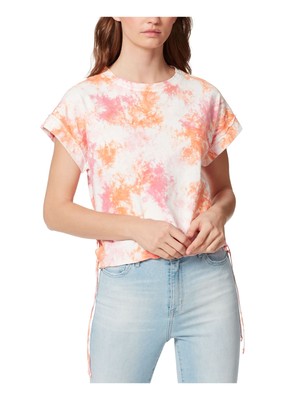 ПОТЕРТЫЙ женский оранжевый топ Tie Dye с коротким рукавом и круглым вырезом горловины S