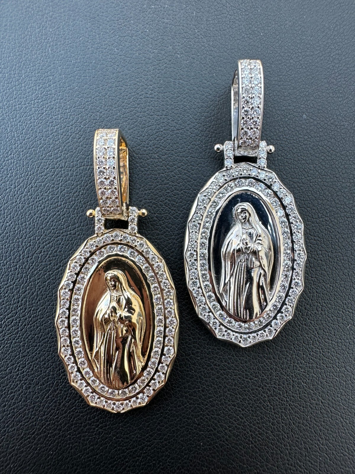 Pre-owned Harlembling 1.55ct Real Diamond Virgin Mary Pendant 925 Silver Necklace Medallion Pendant In White