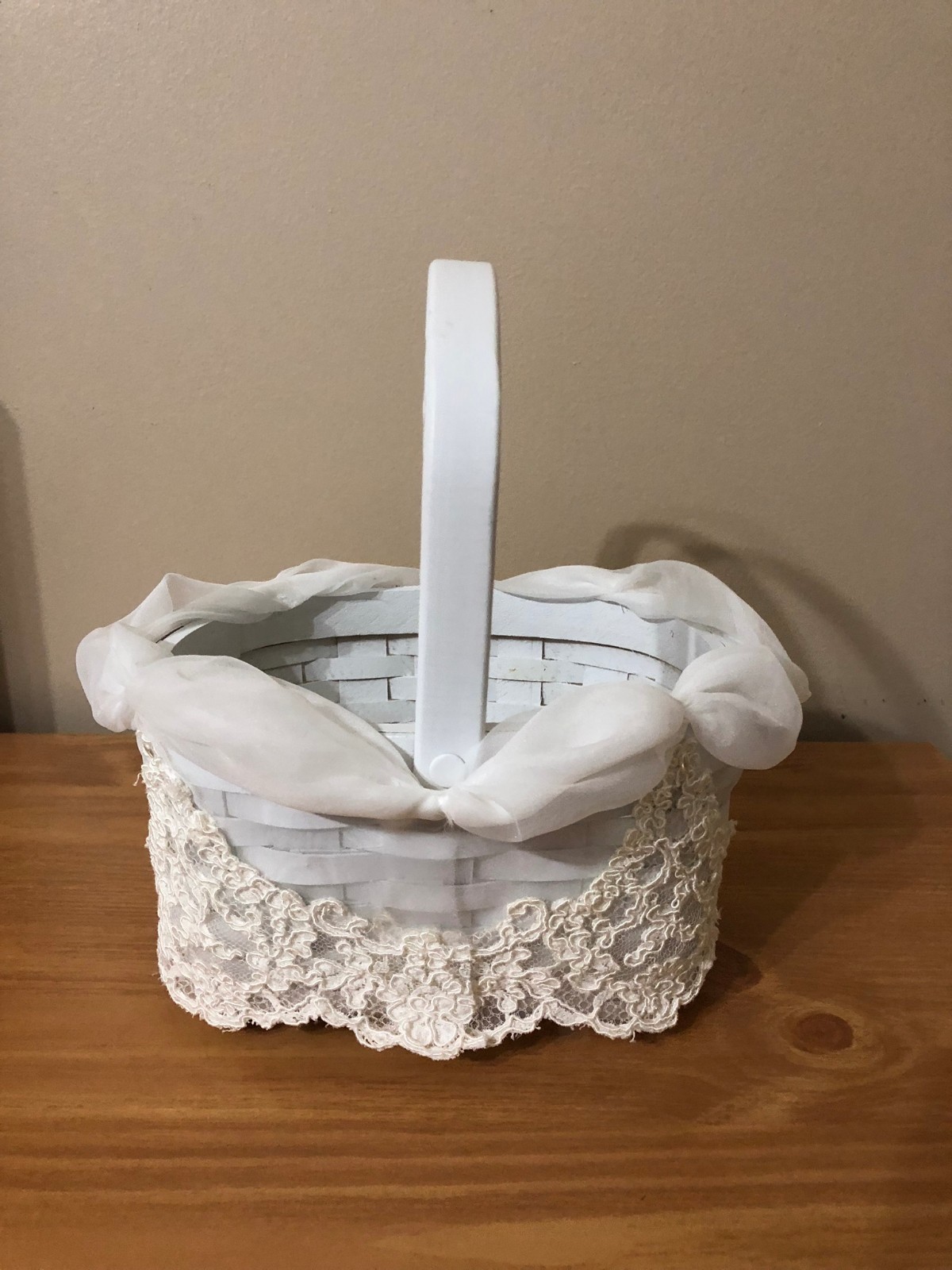 Handmade Elegant Custom Wedding Flower Girl Basket - White