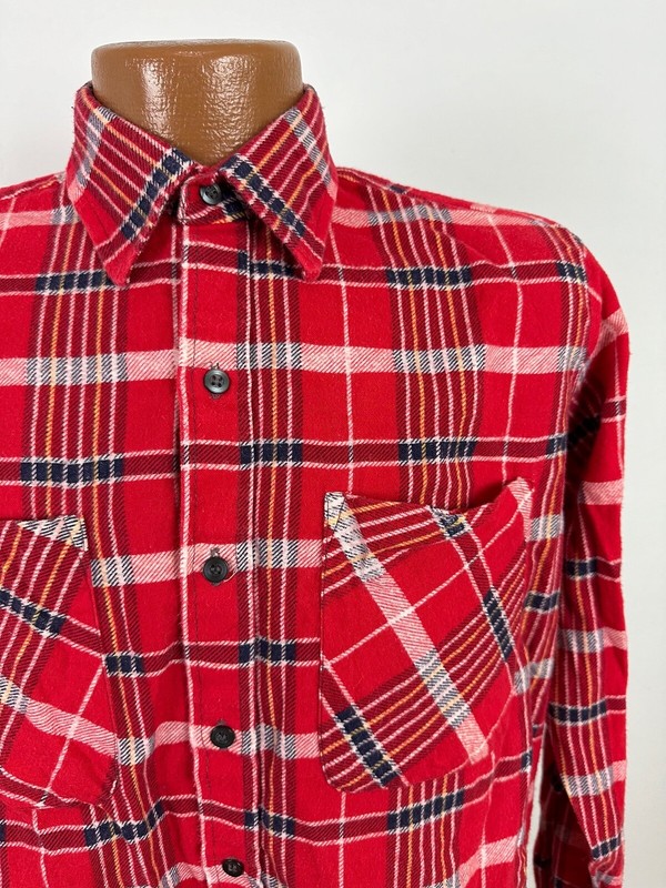 Vintage 80s Flannel Shirt Mens Medium M Red Plaid Outdoors Hipster Grunge Cotton
