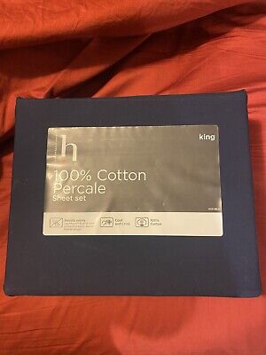New In Package JC Penney King 100% Cotton Percale Sheet Set Navy Blue