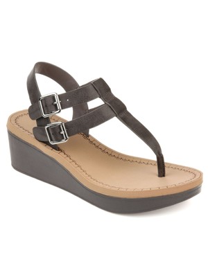 

JOURNEE COLLECTION Женские коричневые двойные босоножки на танкетке Bianca с открытым носком, Коричневый, BIANCA-WEDGE-SANDAL