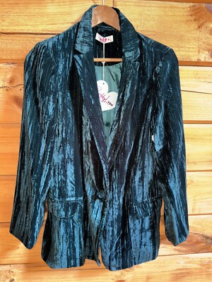 Buddy Love Blazer One Button Jacket Green Velvet Velour NWT Women s Sz M