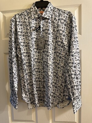 Luchiano Visconti Black Trinkets White Multi-Colored Button Down Shirt Medium