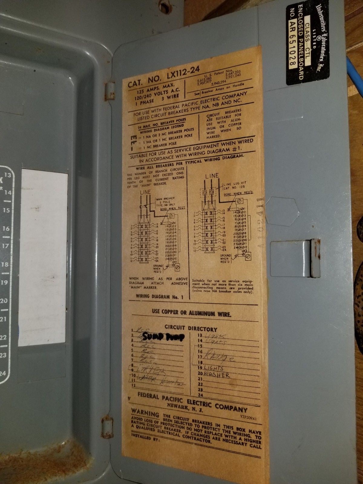 LX112-24 125 amp 2 pole FPE Cover