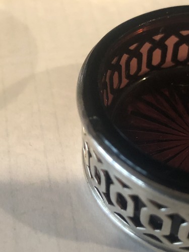 Vintage/Antique Sterling Wrapped Amethyst Glass Open Salt Dip / Salt Cellar