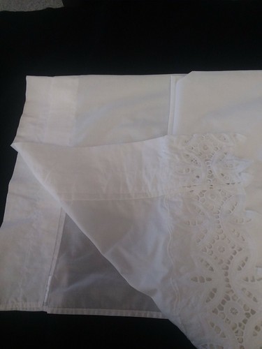 Vintage JCPenney White Curtain Panels Embroidered Cutout Trim Poly/Cotton 38x78
