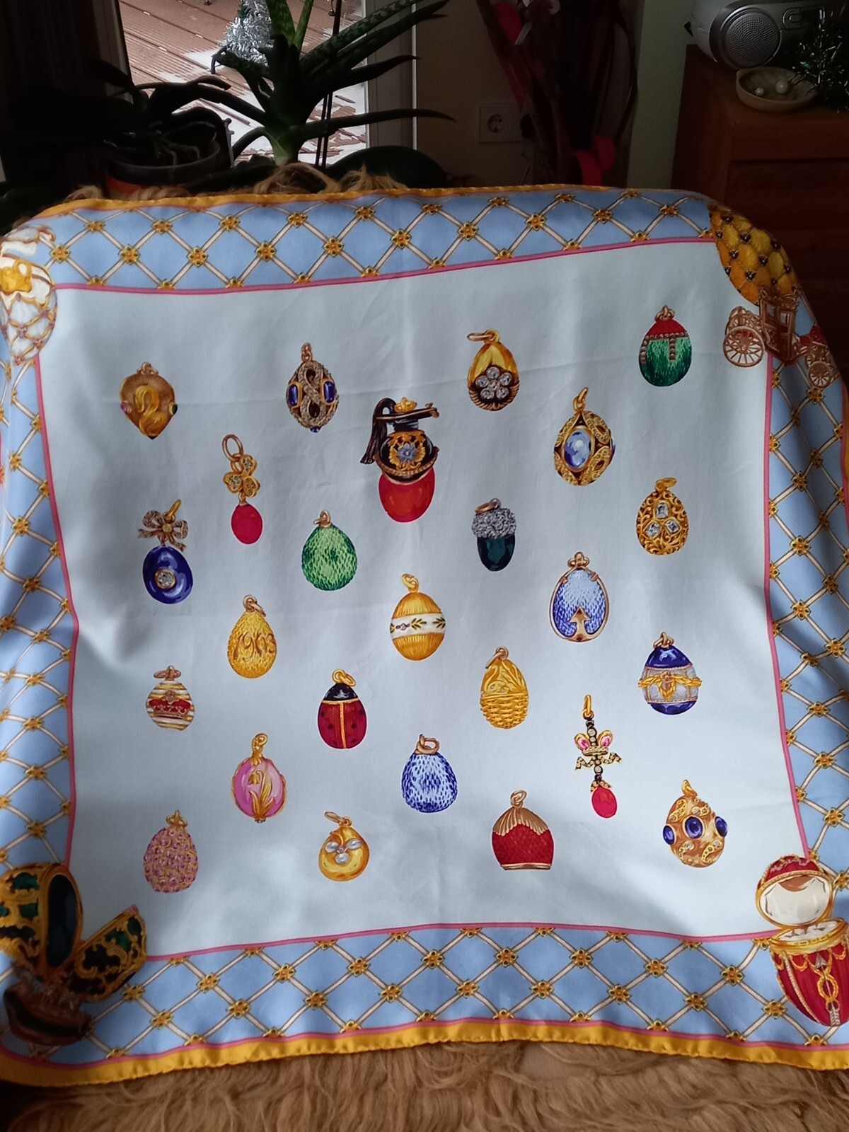 Mantero VIII collection Faberge eggs silk scarf 33.5' x 33.5 Mantero VIII collection Faberge eggs silk scarf 33.5' x 33.5