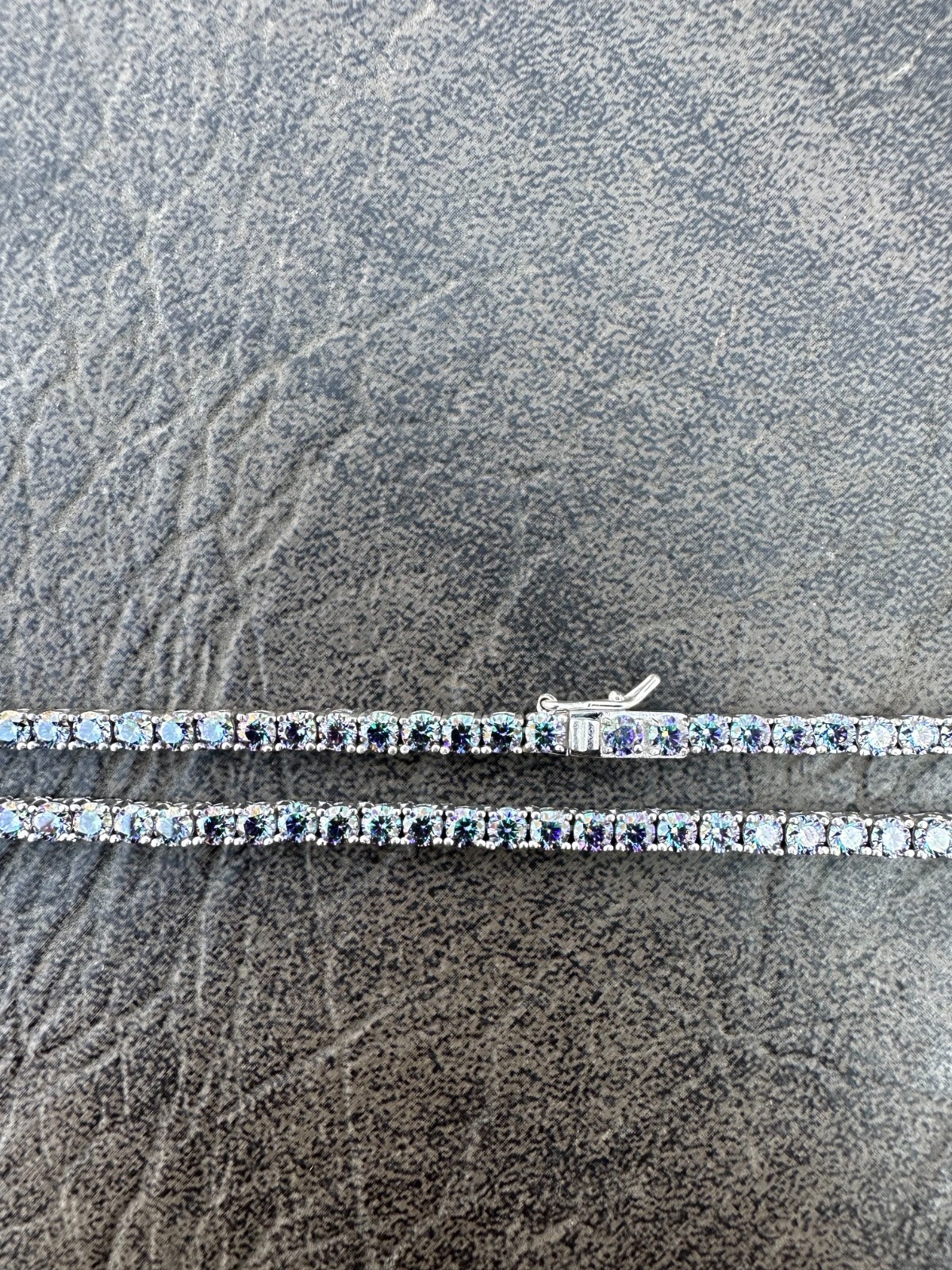 Pre-owned Silver Real Blue Moissanite 3mm Tennis Chain 925  Iced Necklace Pass Diamond Test