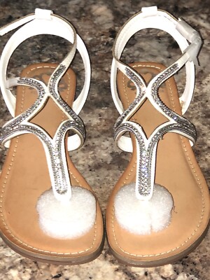 Women's Fergalicious Fergie Shimmer2 White Slingback Sandals Sz 6.5 Rhinestone