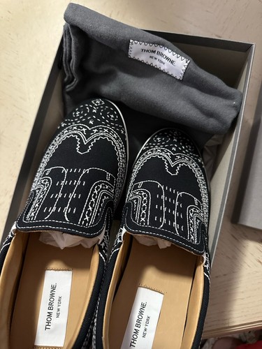 Pre-owned Thom Browne Men Print Low Top Slip On Sneakers Black 9 Us/42 Eu